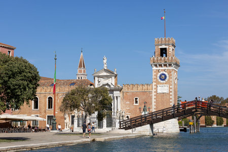 Venice, Italy - September 28, 2023: 12th century Venetian Arsenal, old shipyard. It was the largest industrial complex in Europe before the Industrial Revolutionのeditorial素材