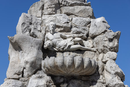 Trieste, Italy - September 26, 2023: 18th century Fountain of the Four Continents located on Unity of Italy Squareのeditorial素材