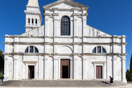 Rovinj, Croatia, Istria - September 29, 2023: Facade of 18th century baroque Saint Euphemia Church, main entranceのeditorial素材