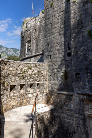 Kotor, Montenegro - June 26, 2023: Old City Walls with Bastion Gurdic behind Gurdic Gate (South Gate), part of the city fortifications.のeditorial素材