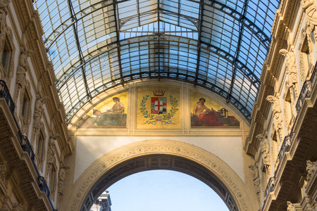 Milan, Italy - September 28, 2018: Galleria Vittorio Emanuele II, luxury shopping mall, major landmark of city. It was designed by architect Giuseppe Mengoni in 19th centuryのeditorial素材
