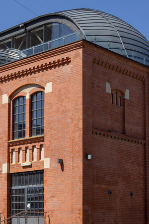 Lodz, Poland - May 4, 2023: EC1 Lodz, City of Culture, center of business, science, trade and culture located in old first power plant in city. New Center is next to Lodz Fabryczna Railway Stationのeditorial素材