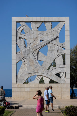Rovinj, Croatia, Istria - September 29, 2023: Monument to fallen fighters and victims of fascist terror, war memorial located on the boulevard on the Adriatic Seaのeditorial素材