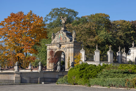 Czestochowa, Poland - October 18, 2024: 14th century baroque Jasna Gora Monastery (Light Mountain), famous pilgrimage center. Lubomirski Gate with mosaic of Our Lady Queen and sculpture of St. Michael the Archangelのeditorial素材