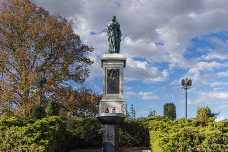 Czestochowa, Poland - October 18, 2024: Monument to Father Augustyn Kordecki, 14th century baroque Jasna Gora Monastery (Light Mountain), famous pilgrimage center.のeditorial素材