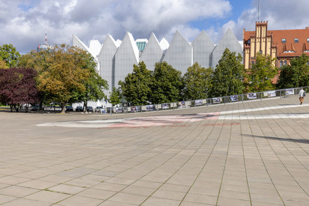 Szczecin, Poland - September 16, 2022: Solidarity Square with underground building of Dialogue...