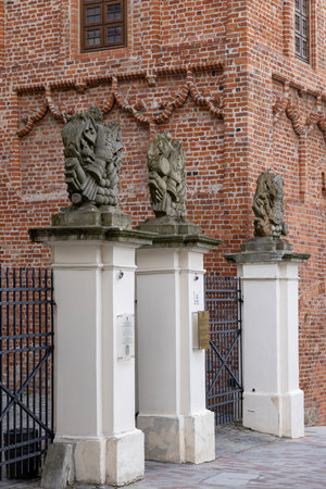 Szczecin, Poland - September 16, 2022: Sculptures above the entrance gate to medieval Ducal Castle (Szczecin Castle)のeditorial素材