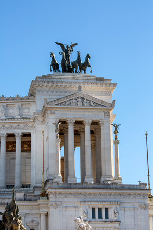 Rome, Italy - October 8, 2020: Victor Emmanuel II Monument (Monumento Nazionale a Vittorio Emanuele II) on Venetian Square and The Quadriga of Unity at the top of Propylaeaのeditorial素材