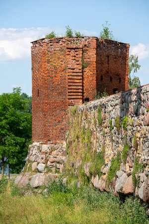 Sztum, Poland - Jule 26, 2020: 14th century gothic Teutonic order Sztum Castle, red brick fortress built by Crusaders, located by Lake Zajezierskieのeditorial素材