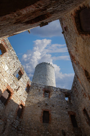 Babice, Lipowiec Castle, Poland - October 6, 2024: Old ruins of 13th century Lipowiec Castle, Krakow Bishops castle in Polish Jura (Krakow-Czestochowa Upland)のeditorial素材