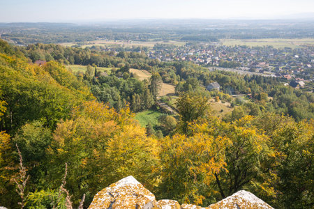 Babice, Lipowiec Castle, Poland - October 6, 2024: Old ruins of 13th century Lipowiec Castle, Krakow Bishops castle in Polish Jura (Krakow-Czestochowa Upland)のeditorial素材