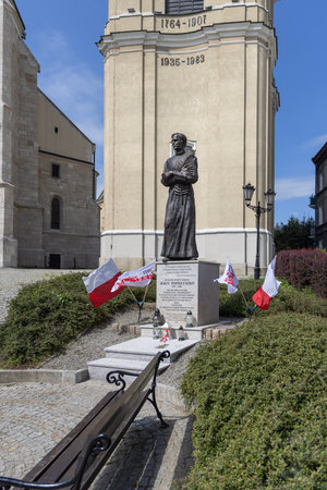 Przemysl, Poland - May 1, 2025: Monument to Blessed Father Jerzy PopieÅuszko, murdered Solidarity chaplain. It is located in front of Przemysl Cathedralのeditorial素材