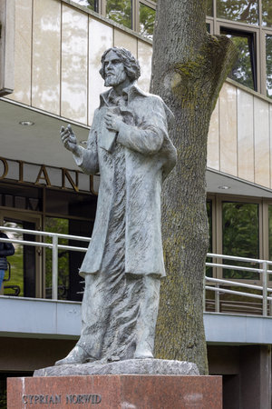 Lublin, Poland - May 24, 2022: Monument to Polish poet Cyprian Kamil Norwid in front of John Paul II Catholic University of Lublinのeditorial素材