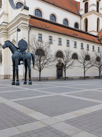 Brno, Czech Republic, Moravia - March 5, 2023: Equestrian Statue of Margrave Jobst of Luxembourg on...