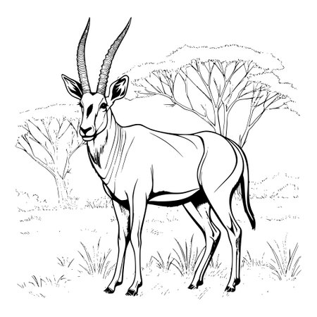 antelope in the savanna, sketch vector graphics monochrome illustrationのイラスト素材