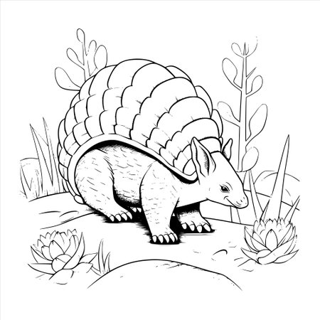 Armadillo in the garden. Hand drawn vector illustration for coloring book.のイラスト素材