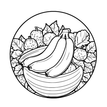 Bowl with bananas. Vector illustration in doodle style.のイラスト素材