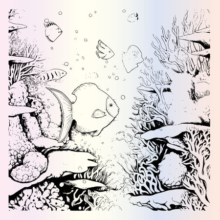 Underwater world. Underwater world. Hand drawn vector illustration.のイラスト素材