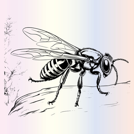 Honey bee. Hand drawn vector illustration. Black and white.のイラスト素材