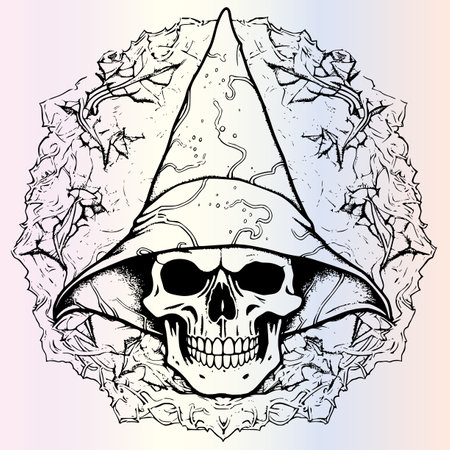 Skull in a witch hat. Vector illustration for your design.のイラスト素材