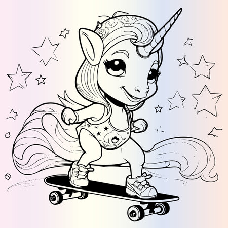 Cute cartoon unicorn on skateboard. Vector illustration for your designのイラスト素材