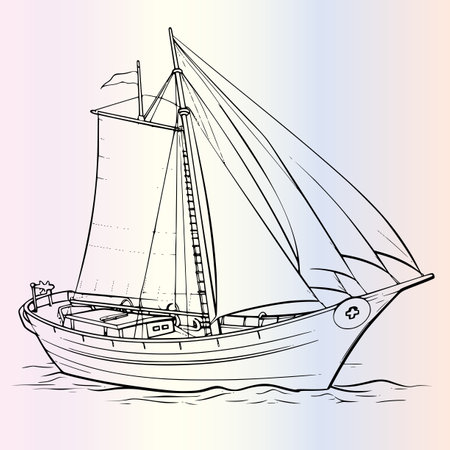 Sailing boat. Hand drawn vector illustration of a sailboat.のイラスト素材