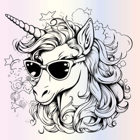 Unicorn head in sunglasses. Vector illustration for your design.のイラスト素材