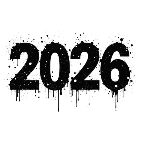 The number 2026 is depicted in a dark, dripping paint graffiti style against a solid black background.のイラスト素材