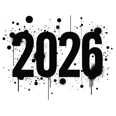 The numbers 2026 are depicted in a stylized font with organic lines and strands, creating a textured effect against a dark background.のイラスト素材