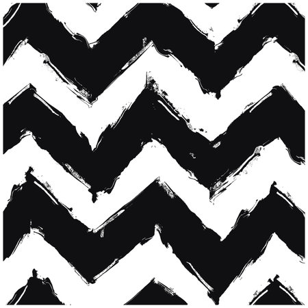 A repeating pattern of thick black chevron lines with a distressed, hand-painted texture against a white backdrop.のイラスト素材