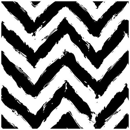 A black and white chevron pattern featuring rough, textured brushstrokes, creating a dynamic, abstract background.のイラスト素材