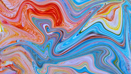 Abstract liquid painting featuring soft pastel colors beautifully swirled, creating a tranquil and delicate fluid art patternの写真素材