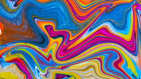 Abstract liquid painting with vivid colors seamlessly blended, creating a visually striking and dynamic fluid art patternの写真素材