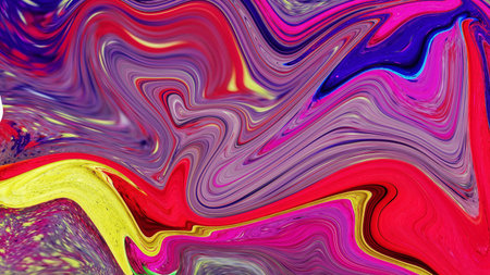 Vibrant pink, purple and yellow liquid marble paint. abstract background with flowing colors,...