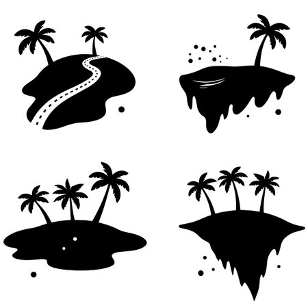 Surreal floating islands with palm trees, tropical paradise concept, surrealism, fantasy landscape, whimsical journey.のイラスト素材