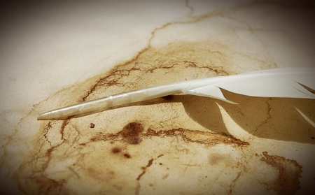 Old paper grunge with pen feather.の写真素材