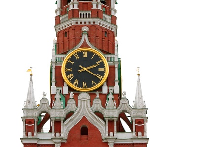 The Kremlin Spasskaya Tower in Moscau, Russia. Close up on a white background.の写真素材