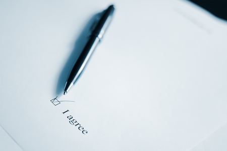 Pen and clause of an agreement. Black and white.の写真素材