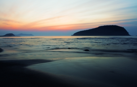 The sunset over tropical sea.の写真素材