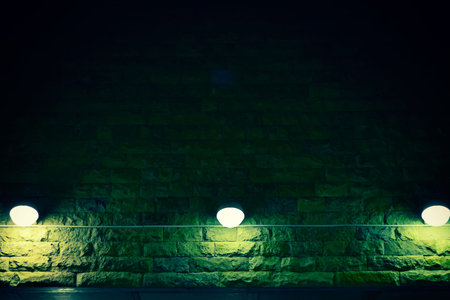 The street lanterns on the brick wall.の写真素材