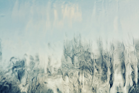 blurred background - forest through a window glass after rainの写真素材