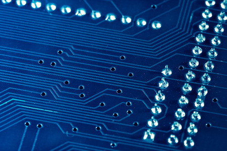 electronic circuit board close up, blue colorの写真素材