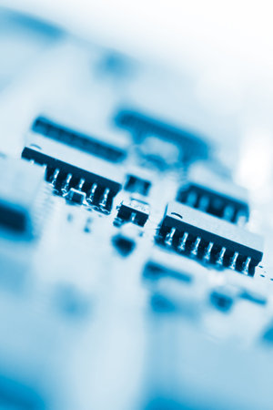 Electronic circuit board close up.