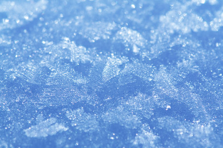 The frosty pattern on a snow. Blue color tone.