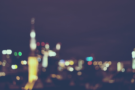 blurred abstract background of a night town, view from above, Tallinn city, Estonia, vintage retro color toneの写真素材