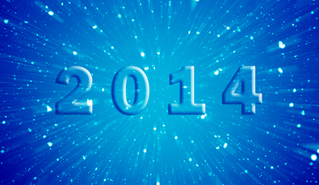 the christmas snowfall in the evening with inscription 2014の写真素材