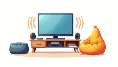 Living room with tv, sofa and armchair. Vector illustration.のイラスト素材