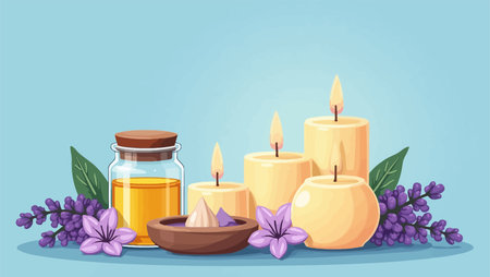 spa and aromatherapy with candles and flowers vector illustration designのイラスト素材