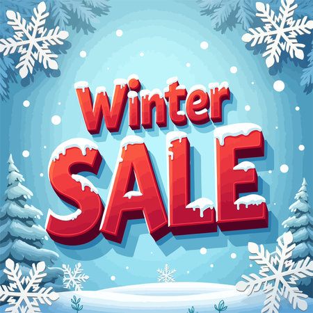 Winter sale poster with lettering and snowflakes. Vector illustration.のイラスト素材