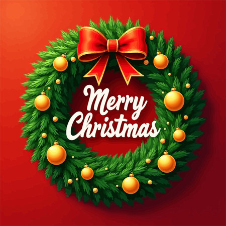 Merry Christmas and Happy New Year greeting card with Christmas wreath.のイラスト素材